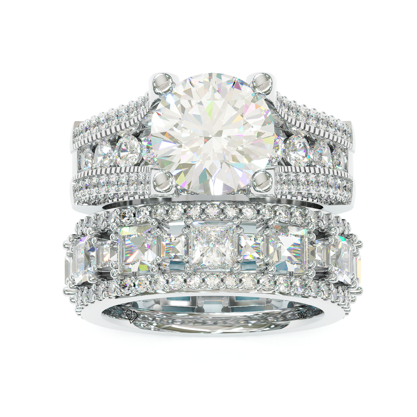 Jzora handmade created diamond round cut sterling silver bridal set