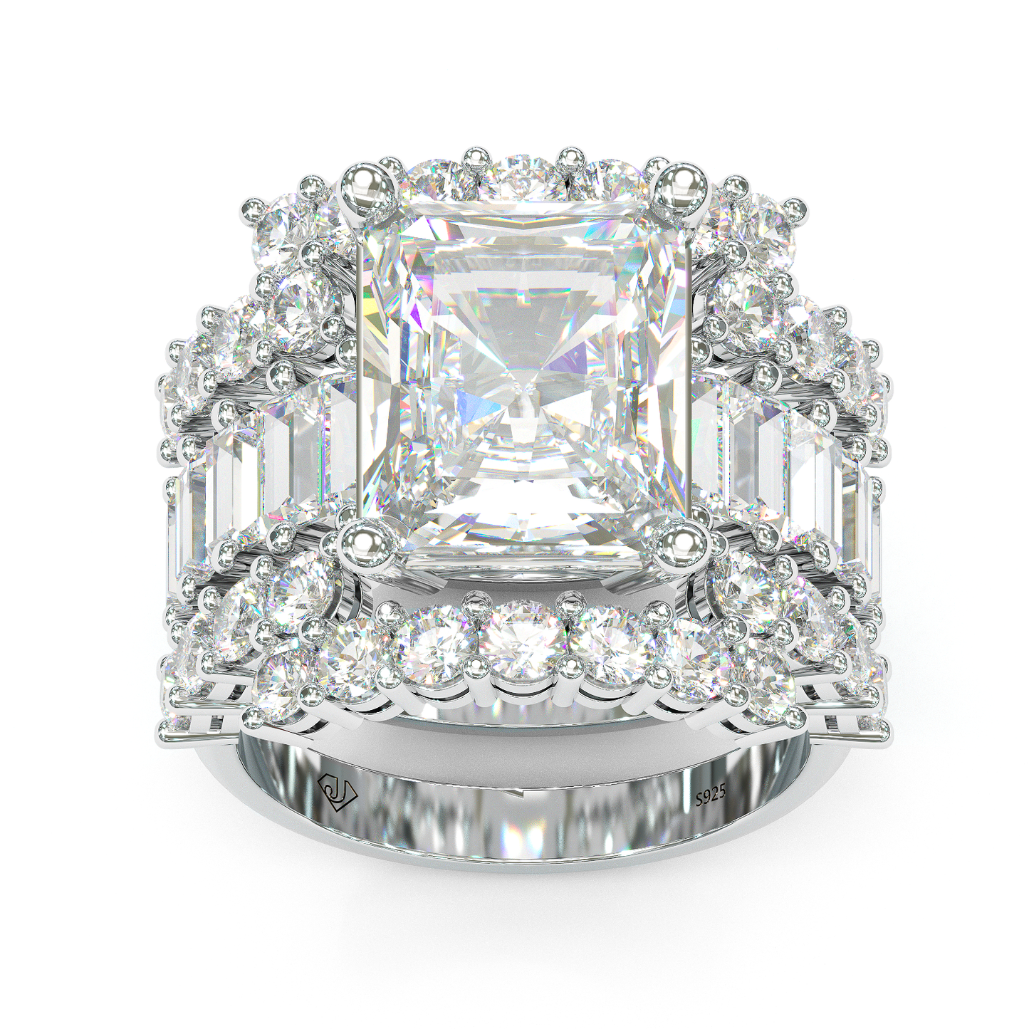 Jzora handmade diamond vintage radiant cut wedding ring 3pcs bridal set