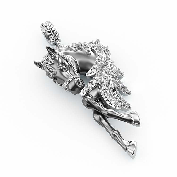 Jzora Handmade Classic Horse Sterling Silver Diamond Necklace