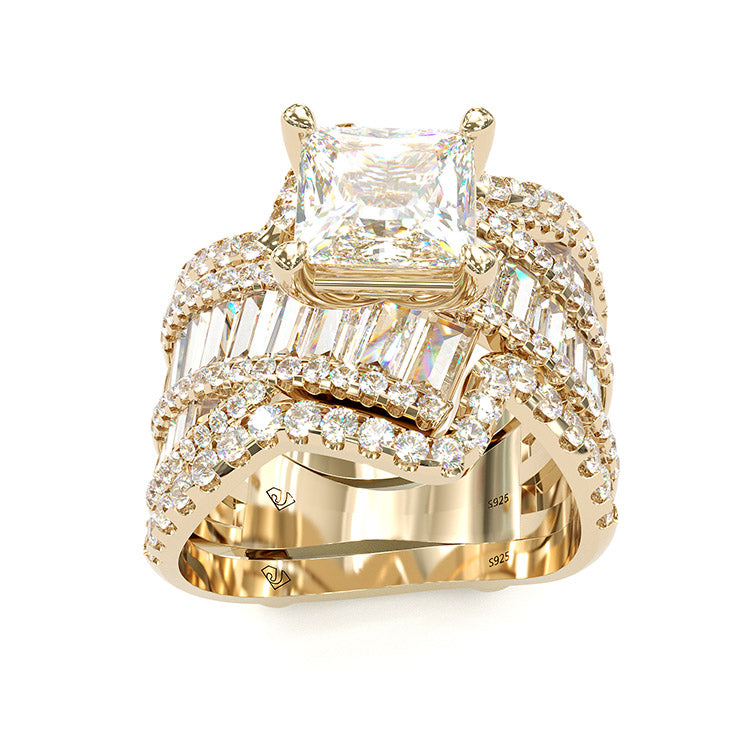Jzora handmade vintage princess cut anniversary wedding gold bridal ring set