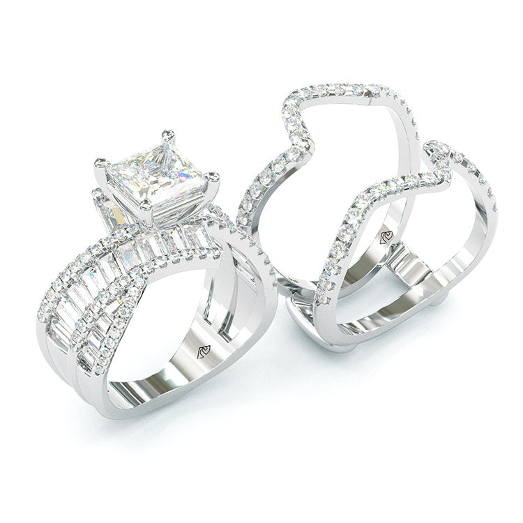 Jzora handmade princess cut wedding ring anniversary ring sterling silver bridal set