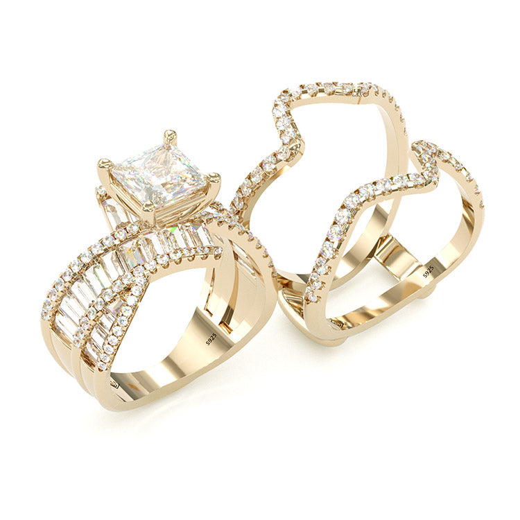 Jzora handmade vintage princess cut anniversary wedding gold bridal ring set