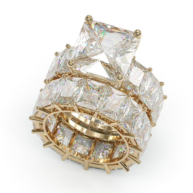 Jzora cushion anniversary ring wedding ring gold bridal set