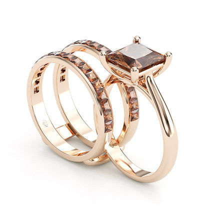 Jzora handmade princess cut two tone wedding ring bridal set