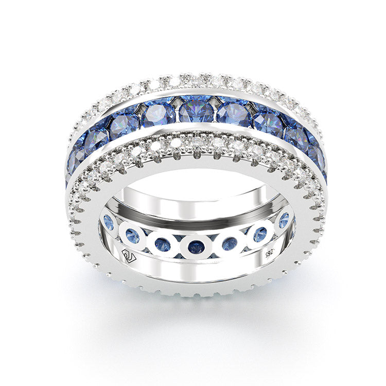 Jzora round cut sapphire diamond sterling silver vintage women's band  wedding ring