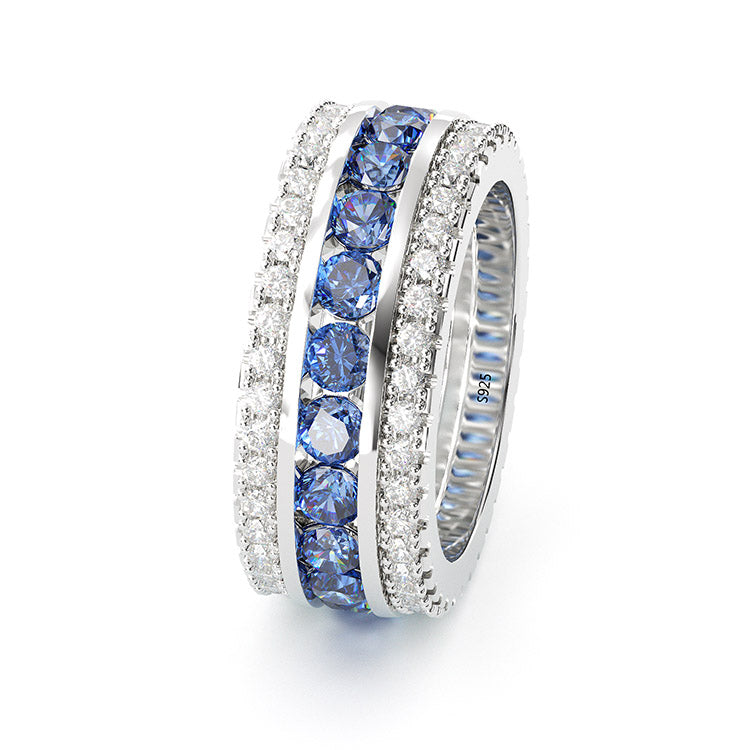 Jzora round cut sapphire diamond sterling silver vintage women's band  wedding ring