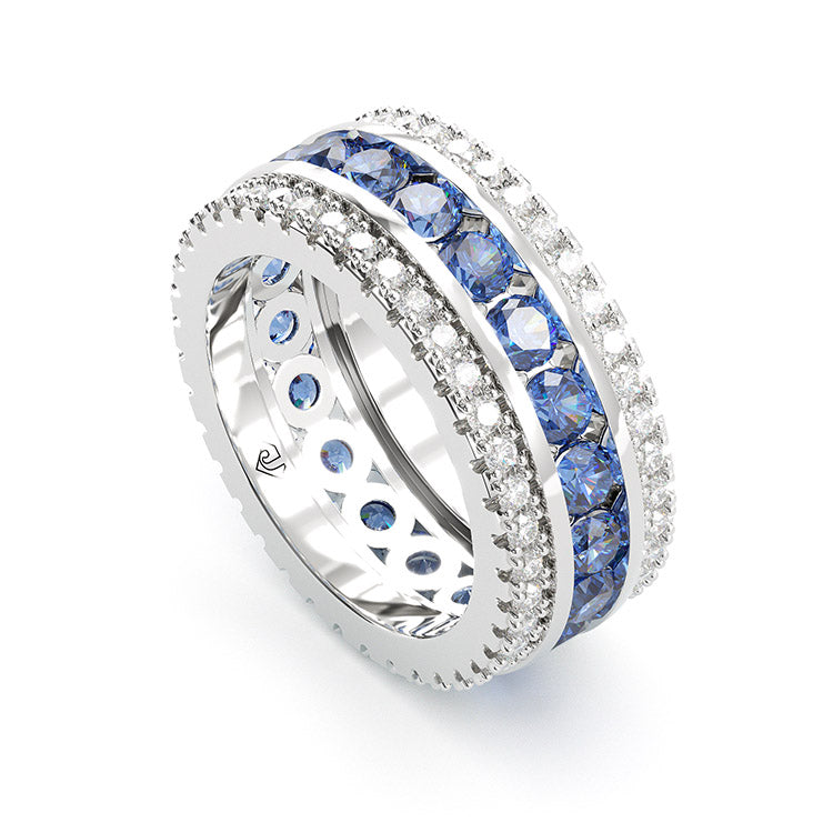 Jzora round cut sapphire diamond sterling silver vintage women's band wedding ring