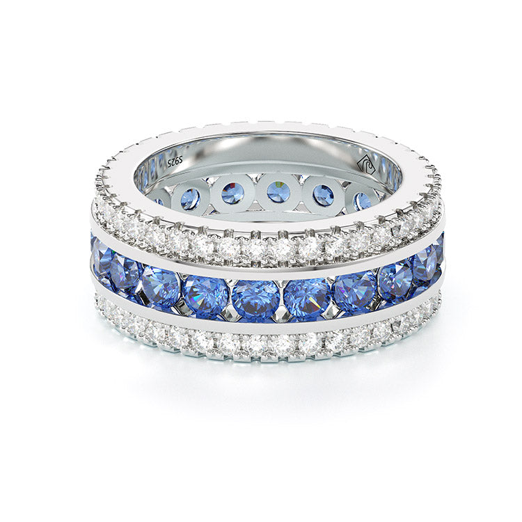 Jzora round cut sapphire diamond sterling silver vintage women's band wedding ring