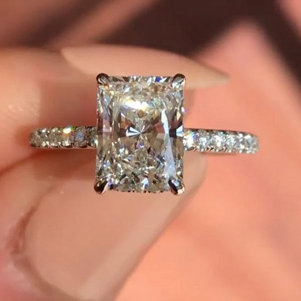 Jzora handmade radiant cut created diamond sterling silver wedding ring set