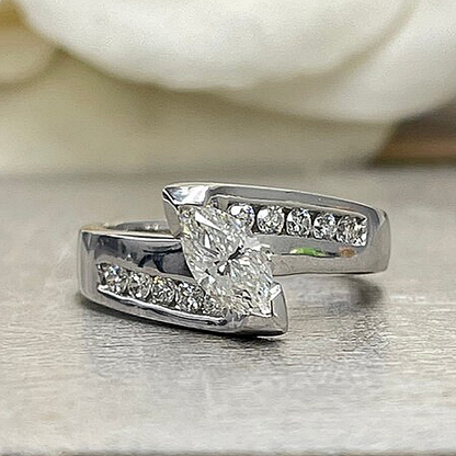Jzora Handmade Dainty Marquise CZ Bypass Sterling Silver Promise Ring