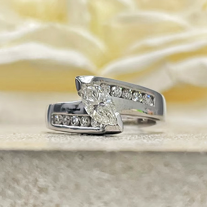 Jzora Handmade Dainty Marquise CZ Bypass Sterling Silver Promise Ring
