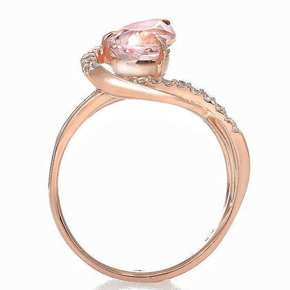 Jzora handmade rose gold morganite pear-cut crossover ring
