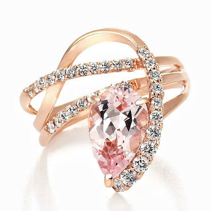 Jzora handmade rose gold morganite pear-cut crossover ring