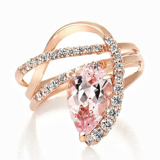 Jzora handmade rose gold morganite pear-cut crossover ring