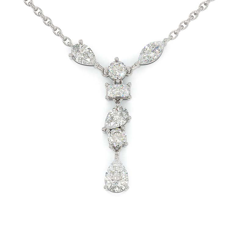 Jzora Handmade Classic Multi Shape Diamond Sterling Silver Necklace