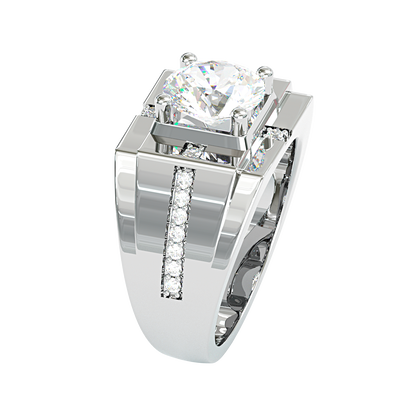 Jzora handmade geometric round cut bold brilliance men's ring
