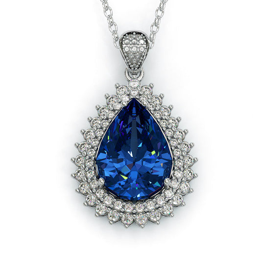 Jzora handmade 10ct sapphire pear cut sterling silver necklace