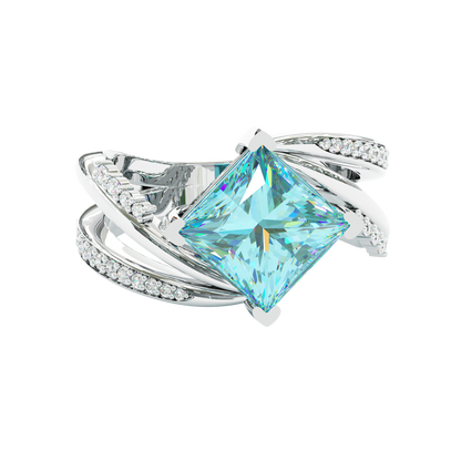 Jzora Handmade Mint Sky Blue Princess Cut Moissanite Twisted Wrap Pave Elegant Ring
