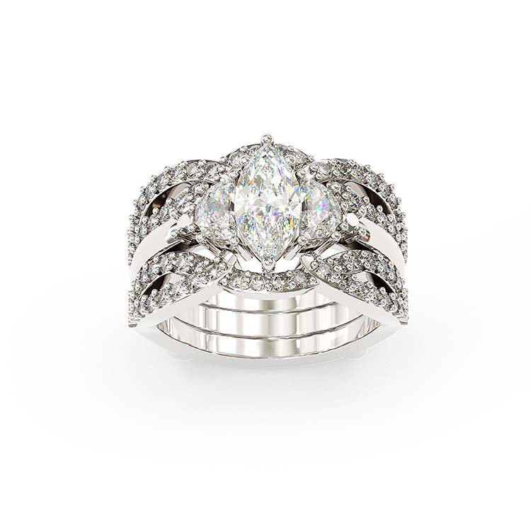 Jzora handmade 1 ct marquise cut 2 pieces vintage sterling silver bridal ring set