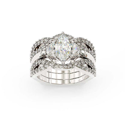 Jzora handmade 1 ct marquise cut 2 pieces vintage sterling silver bridal ring set