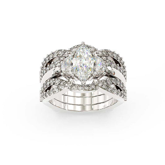 Jzora handmade 1 ct marquise cut 2 pieces vintage sterling silver bridal ring set