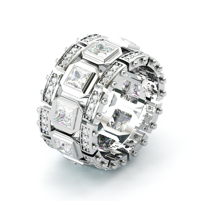 Jzora handmade bold square-link princess stone full-iced men’s band ring