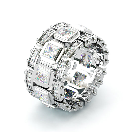 Jzora handmade bold square-link princess stone full-iced men’s band ring