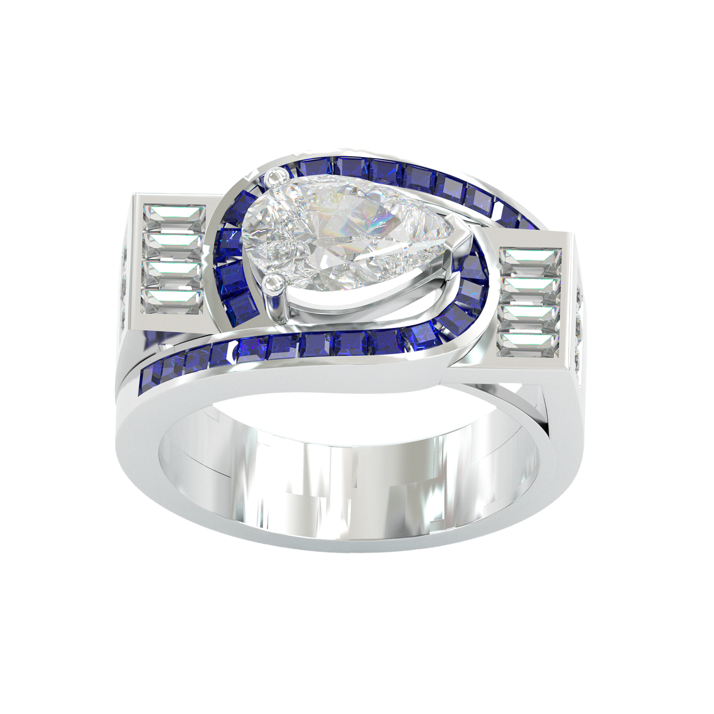 Jzora handmade geometric halo sapphire-inlaid pear-cut statement ring