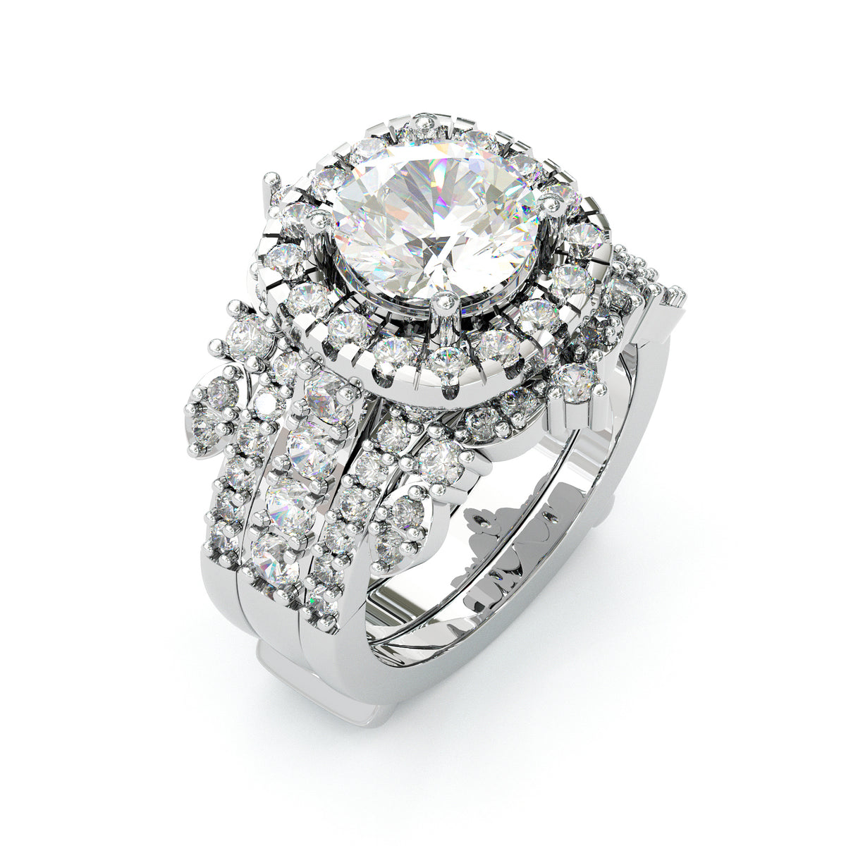 Jzora handmade 2ct round cut halo sterling silver ring set