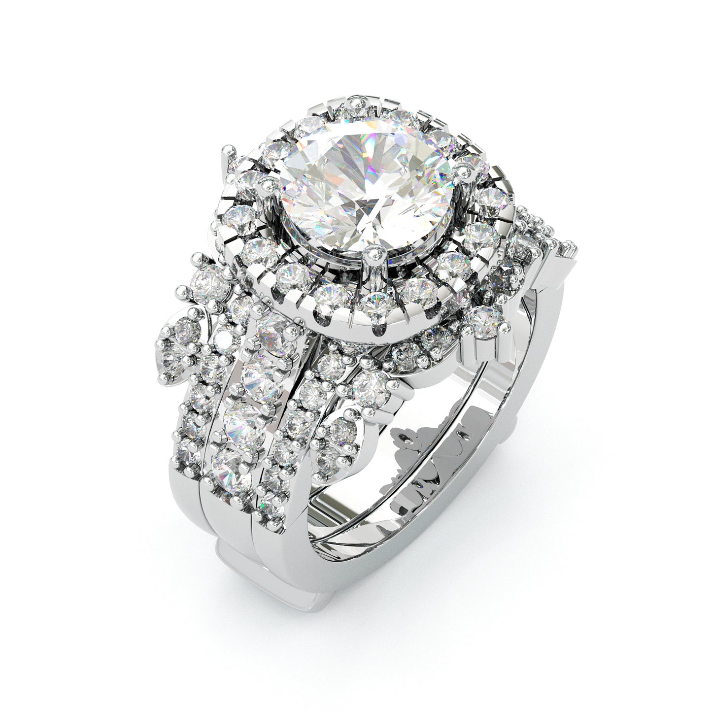 Jzora handmade 2ct round cut halo sterling silver ring set