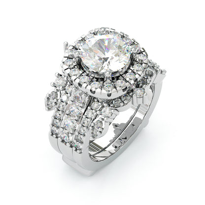 Jzora handmade 2ct round cut halo sterling silver ring set