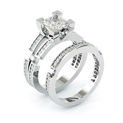 Jzora handmade 2.5ct princess cut moissanite modern sterling silver ring set