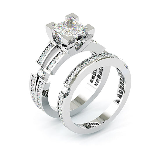 Jzora handmade 2.5ct princess cut moissanite modern sterling silver ring set