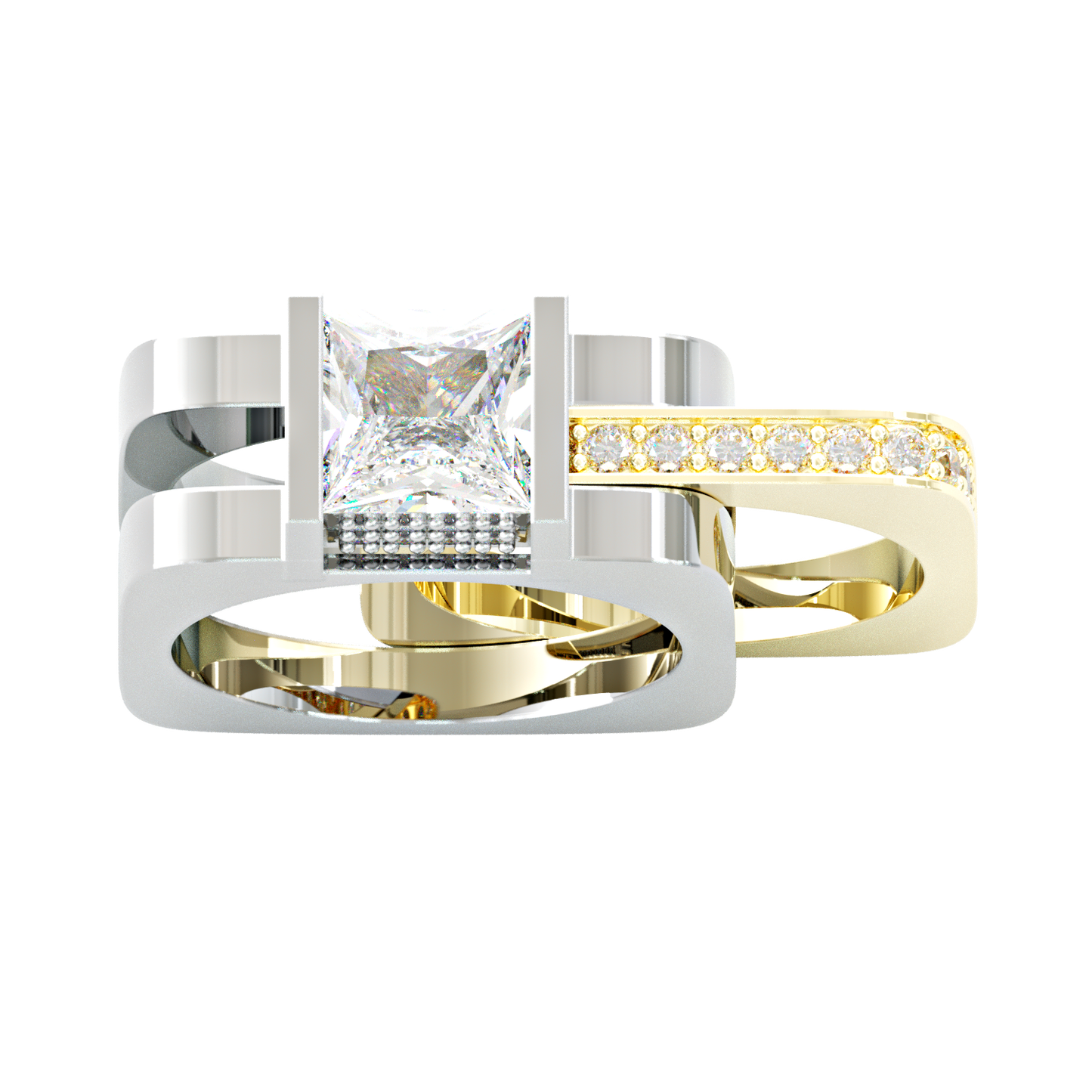 Jzora handmade princess cut geometric two tone men's ringset