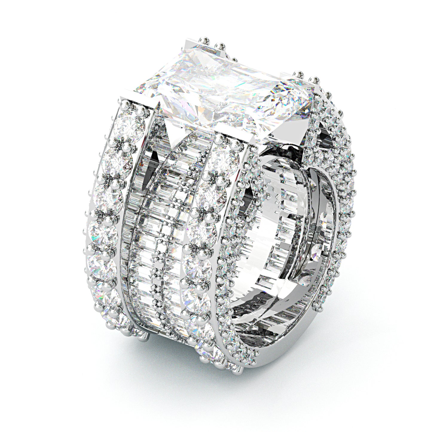 Jzora handmade dazzling glam empire radiant cut iced out wide band ring