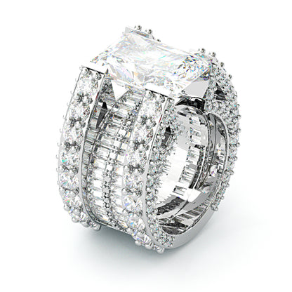 Jzora handmade dazzling glam empire radiant cut iced out wide band ring