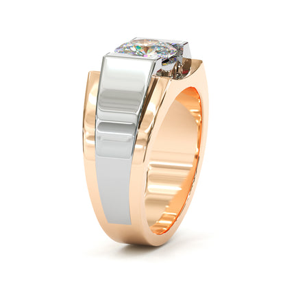 Jzora Handmade Two-Tone Classic Round Solitaire Moissanite Sterling Silver Men’s Ring