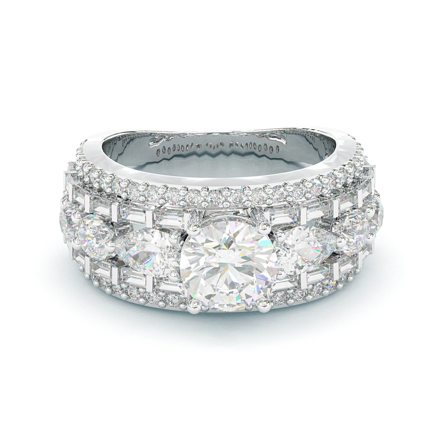 Jzora handmade luxury & sparkling round brilliant cut Moissanite pavé statement ring