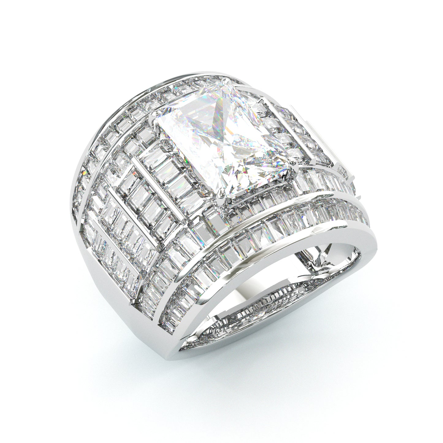 Jzora handmade massive emerald cut men's bold wide band ring