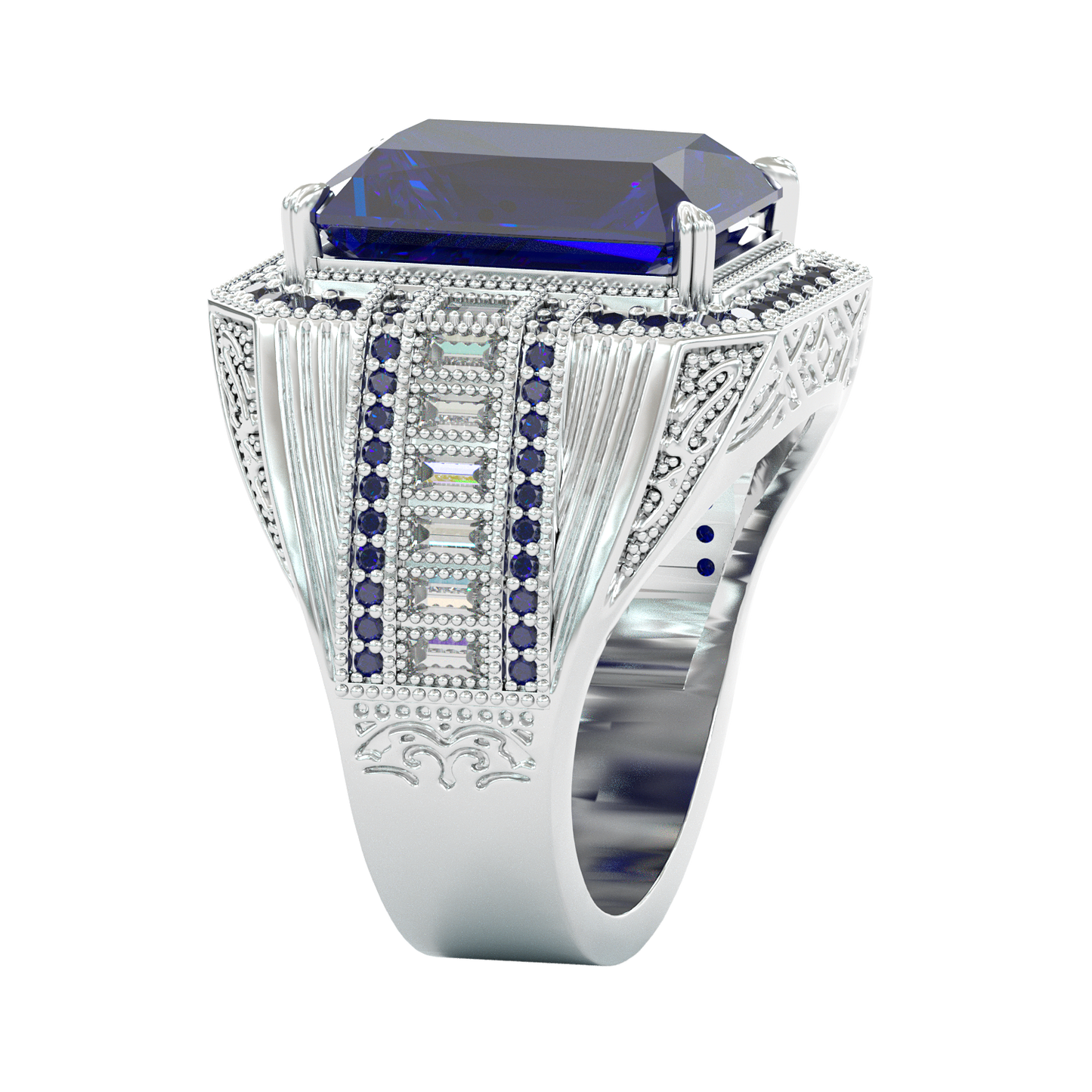Jzora handmade vintage-style radiant cut blue sapphire men’s ring