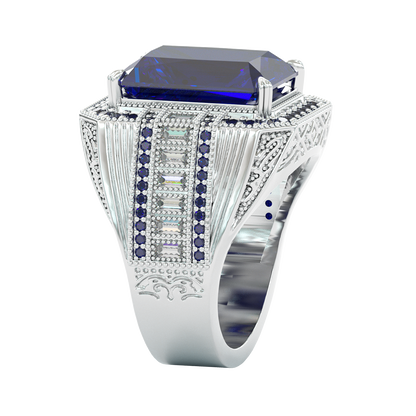 Jzora handmade vintage-style radiant cut blue sapphire men’s ring