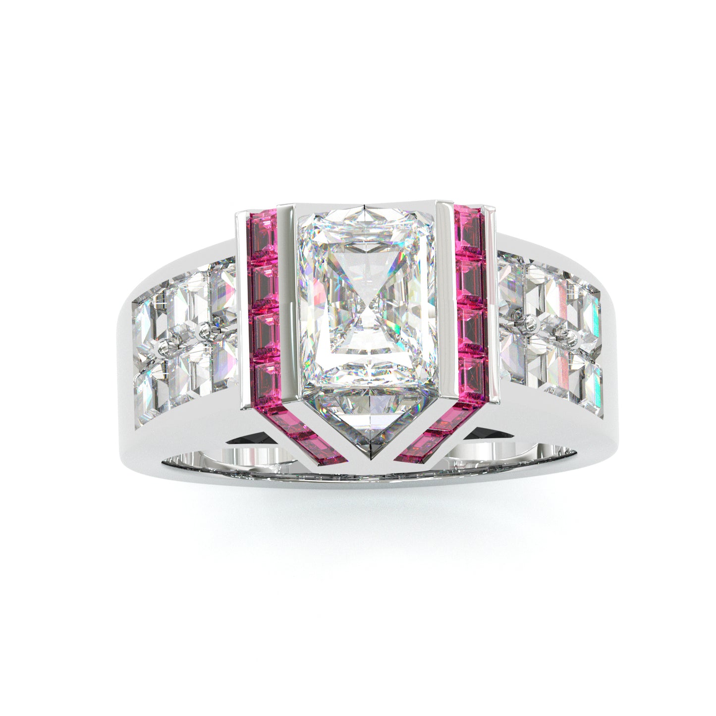 Jzora Handmade Art Deco Skyscraper Inspired Ruby & CZ Gold Plated Vintage Statement Men's Ring
