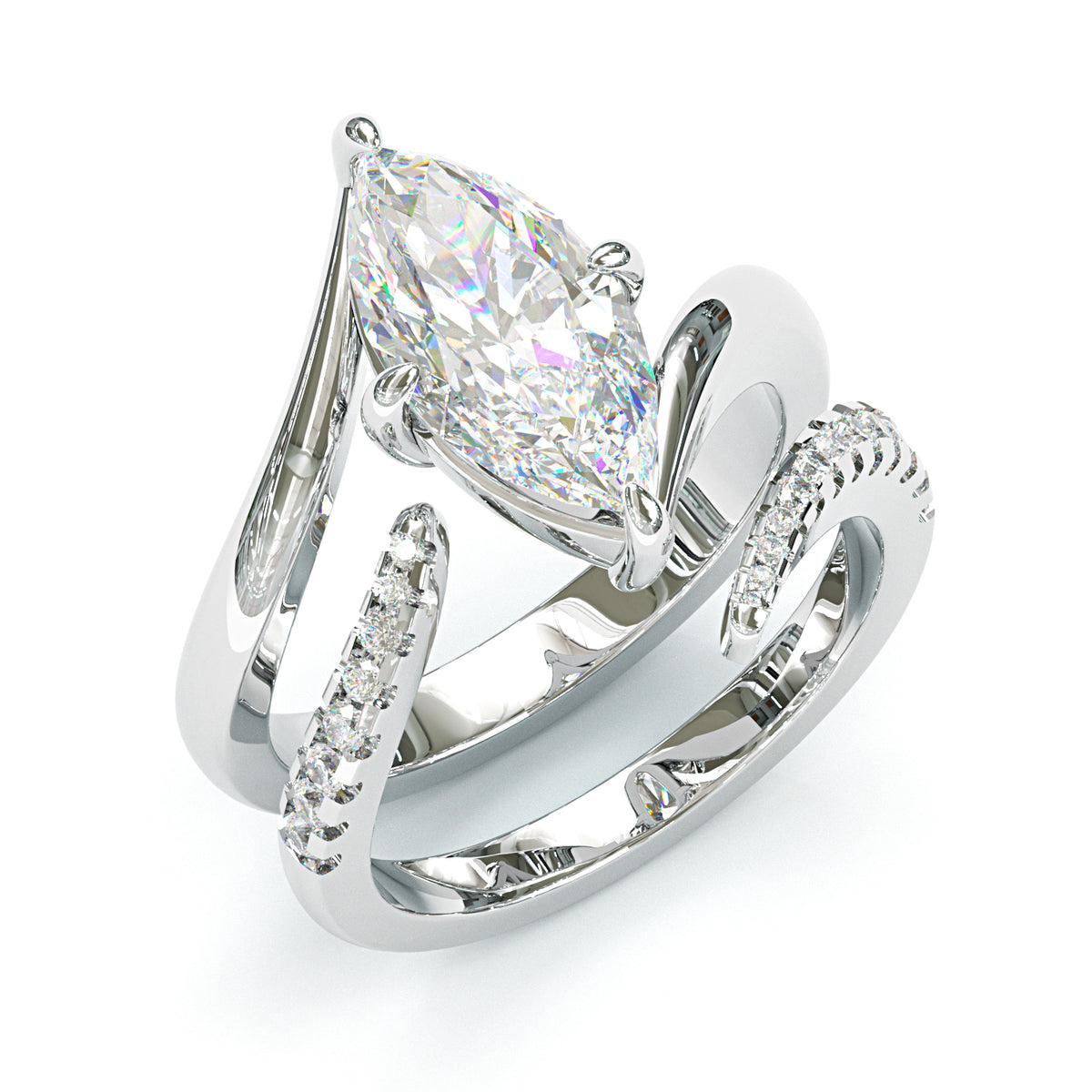 Jzora handmade marquise cut swirl sterling silver ring set