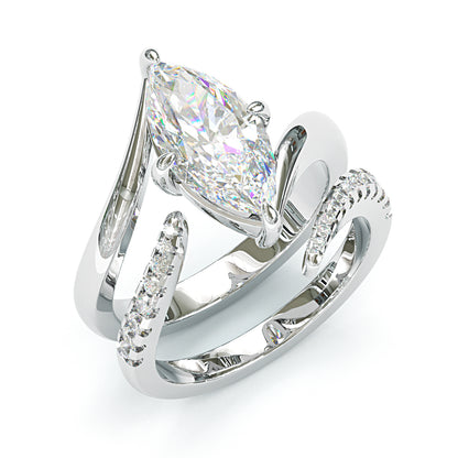 Jzora handmade marquise cut swirl sterling silver ring set