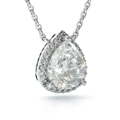 Jzora handmade 3ct pear cut halo elegant sterling silver necklace
