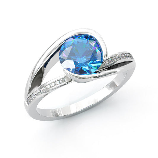 Jzora handmade 3ct blue topaz round cut unique sterling silver ring