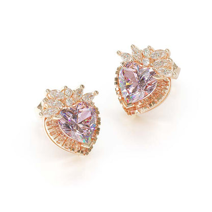 Jzora handmade pink 1ct heart cut classic sterling silver earrings