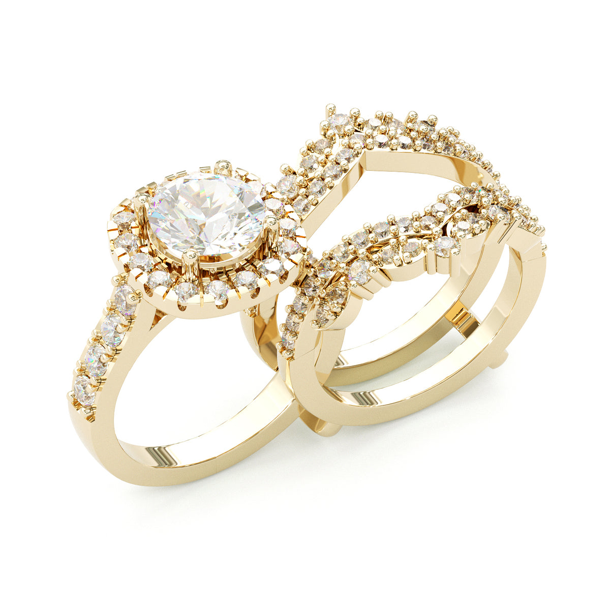 Jzora handmade 2ct round cut halo sterling silver ring set