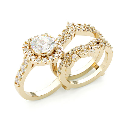 Jzora handmade 2ct round cut halo sterling silver ring set