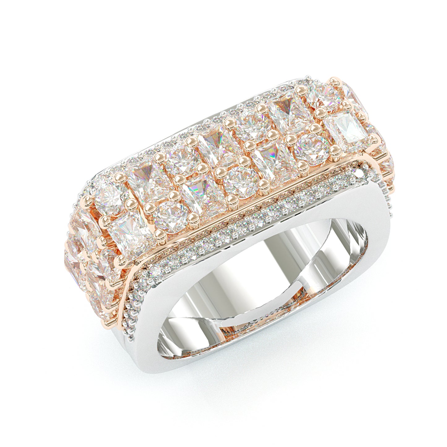 Jzora handmade bold emerald-cut pavé brilliance men's ring